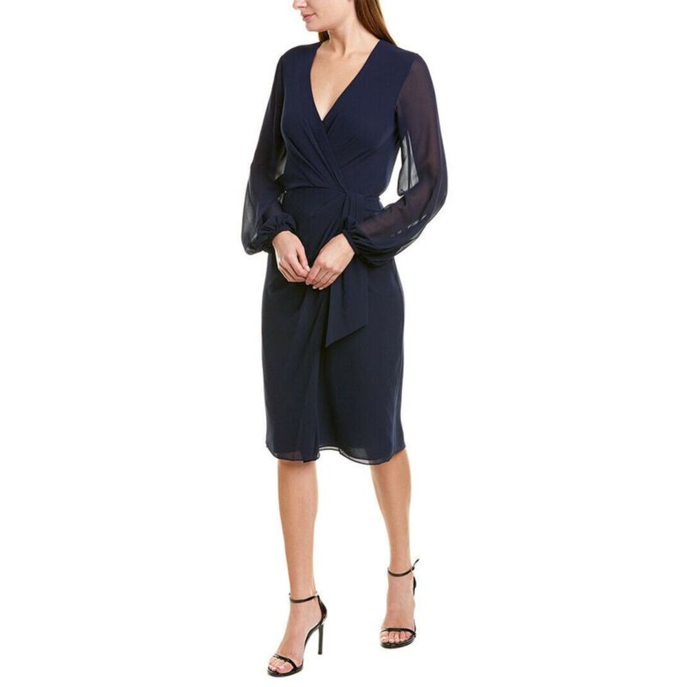 Jay Godfrey Womens Sirio Wrap Front Midi Dress 4 Navy